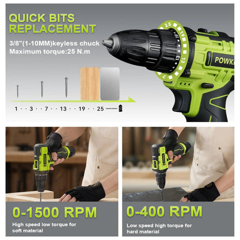 Close-up of 12V Cordless Drill Set With Battery And Charger 142 Piece Homeowner DIY Tool Kit With Adjustable Speed Feature