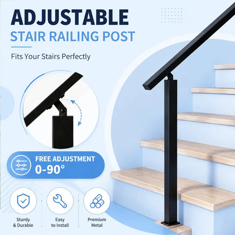 Adjustable Outdoor Stair Handrail Built Tough With Heavy Duty Galvanized Steel For Secure Porch And Deck Use Featuring Smooth Angle Alignment displayed on steps.