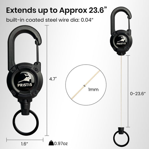 3 Pack Heavy Duty Zinger Retractors Saltwater Resistant 28 Inch showing retractable mechanism and size details.