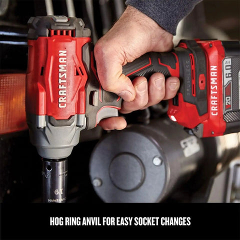 Person using V20 Cordless Half Inch Impact Wrench Bare Tool Only With Brushless Motor Delivers Up To 275 Ft Lbs Torque Hog Ring Anvil