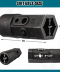2.3 Inch Auger Adapter Female Hex To Round Shaft For Heavy Duty Weld-On Repair Hub Fits Five Eighths Inch, Three Quarters Inch, And One Inch Pin Holes Alloy Steel Attachment For Post Hole Diggers And Extensions with dimensions shown