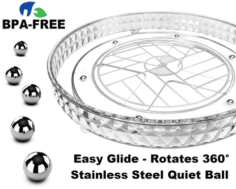 Two Tier Clear Diamond Lazy Susan Bathroom Organizer With Hella Smooth 360 Rotating Base For Vanity Countertop Makeup Skincare Perfume Storage That Is Straight Up Game Changing, featuring stainless steel quiet ball.