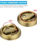 Recessed Round Flush Door Handles Set 2 Pieces Stainless Steel Hidden Embedded Pulls showing rotation angles for doors and furniture.