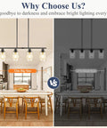 32 Inch 4 Light Matte Black Bar Light With Rustic Farmhouse Charm For Kitchen Island And Dining Room Ceiling Hanging Lamp illuminated over dining table.