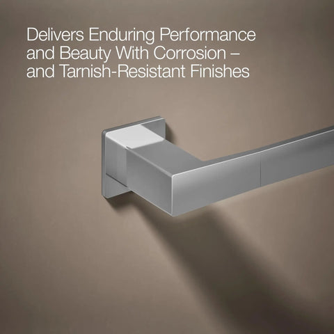 Close-up of Honesty 18 Inch Towel Bar Polished Chrome for Modern Bathrooms, showcasing corrosion-resistant polished finish.
