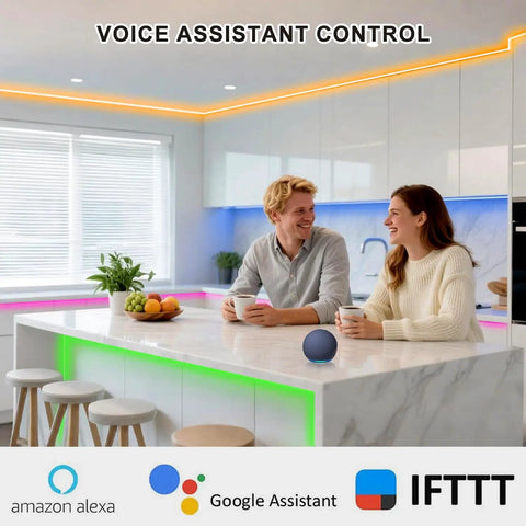 Under Cabinet LED Lighting Kit 12 Inch Dimmable RGB Multicolor Lights With WiFi Smart Control in modern kitchen setting
