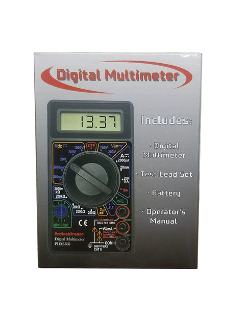Box packaging of 7 Function Digital Multimeter For DIYers And Pros Measures AC DC Voltage, Resistance, Current