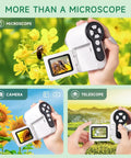 3 In 1 Handheld Microscope With 2 Inch LCD Screen 1000X Zoom For Kids Ages 8 To 12 Portable Mini Scope With LED Light Includes 32GB Card And 5 Sample Slides Awesome Halloween Christmas Birthday Gift, handheld white plastic