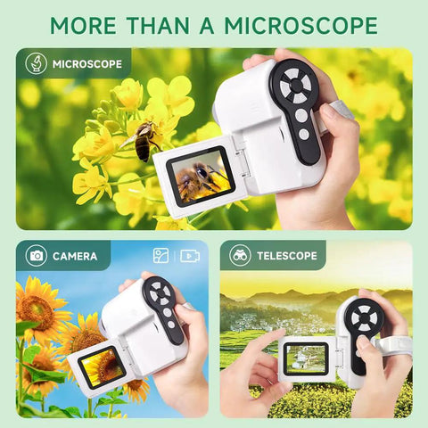 3 In 1 Handheld Microscope With 2 Inch LCD Screen 1000X Zoom For Kids Ages 8 To 12 Portable Mini Scope With LED Light Includes 32GB Card And 5 Sample Slides Awesome Halloween Christmas Birthday Gift, handheld white plastic