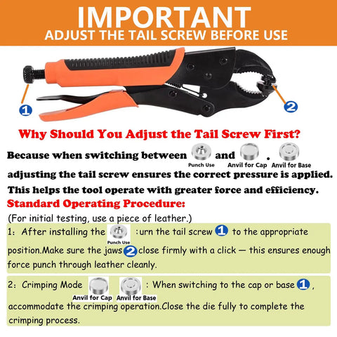 Beefy Pro Grade Snap Fastener Tool Kit With Pliers And 100 15mm Brass Rust Resistant Snaps step-by-step usage instructions