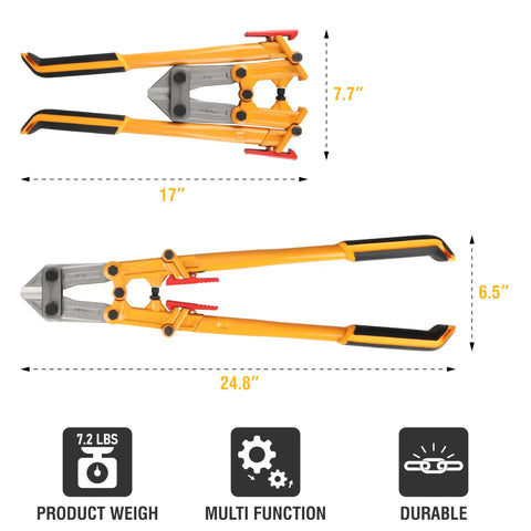24 Inch Bolt Cutter With Folding Handles For Easy Carry, Compact Portable Design, Heavy Duty Cutting Power, Dimension Diagram