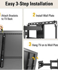 Easy installation steps for Heavy Duty Full Motion TV Wall Mount For 32 To 70 Inch Sets Up To 99 Lbs.