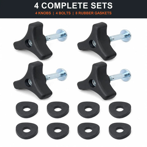 Upgrade Your Lawn Mower Game With This Slick Four-Set Handle Knob And M8 Bolt Repair Kit Featuring 47mm Stainless Hardware For A Snug Fit That Keeps Your Deck Gripping Strong So You Can Get Back To Mowing Smoothly Today. 4 black mower knobs, M8 bolts, rubber gaskets
