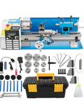 14 Inch Mini Metal Lathe With Drilling Machine And Variable Speed Motor, 550W Precision Mill with accessories and tools visible.