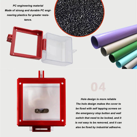 Transparent Emergency Stop Button Cover For Industrial Electrical Equipment with durable PC material and colorful tubes