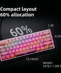Dope Compact Mechanical Gaming Keyboard With 61 Hot Swappable Keys Offering 17 Flexible RGB Effects To Level Up Your Gameplay And Enjoy Smooth Typing Sessions, top view with RGB lighting.