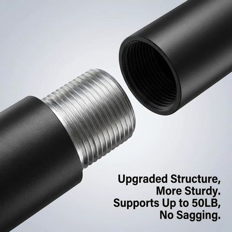 Close-up of Heavy Duty Black Curtain Rod For Windows 66 To 120 Inches, 1 Inch Diameter, showcasing threaded end connection.