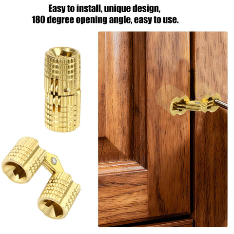 Hidden Barrel Hinges Set Eight Pack With Sixteen Screws For Cabinets And Furniture Concealed 180 Degree Opening Copper Hardware