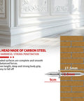 200 Pack Double Head Skirting Nails With Seamless Threads For Solid Wood Baseboards And Molding. Carbon steel nail head with dimensions on a solid surface.