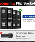 5-Piece 1/2 Inch Drive Impact Socket Set With 3 Inch Extension Bar, Cr-Mo Steel Lug Nut And Wheel Sockets, Includes 4 Flip Sockets Covering 6 Metric And SAE Sizes For Tough Auto Work displayed in 2-in-1 design with labeled sizes