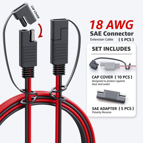 Dang Solid SAE To SAE Extension Cable 3 Foot 18 AWG tinned copper wire harness with SAE connectors and cap covers.