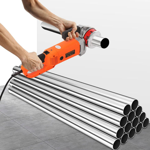 2300W Heavy Duty Electric Pipe Threader Machine Kit in use on steel pipes for plumbing jobs.