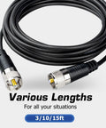 RG58 Coax Cable For HAM Radio And CB Antennas 10ft PL259 UHF Male To Male 50 Ohm Low Loss Antenna Cable coiled