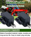 Two Pack Drop In Replacement Limit Safety Switch For Exmark Toro World Lawn Hustler 110-6765 593041 601087 14809 721516 GY20157 K3011-6222 Compatible With Multiple Lawn Mowers shown next to a red lawn mower.