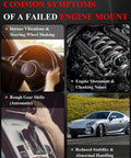 Common symptoms of a failed engine mount including vibrations, engine noise, rough shifts, and instability.