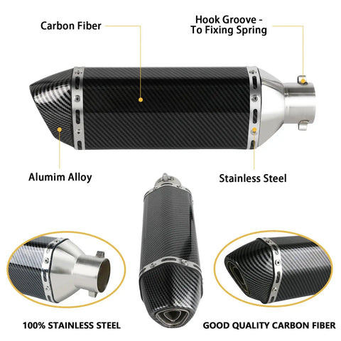 Aluminum Exhaust Muffler Slip-On With Removable dB Killer, 1.5-2 Inch Inlet, carbon fiber design, stainless steel connector