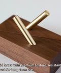 Solid Black Walnut Triangle Wall Hooks With Brushed Brass Caps, Heavy Duty Entryway Coat Rack, Hella Sturdy Key Holder That Keeps Your Living Space Totally Sick And Super Organized, close-up of brass and walnut