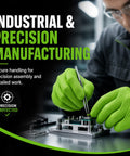 Person using Tough As Nails 8 Mil Green Nitrile Disposable Industrial Work Gloves With Superior Grip Texture For Heavy Lifting And Daily Shop Grind Extra Large Size for precision manufacturing.