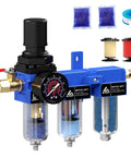 One Quarter Inch NPT Air Compressor Water Separator with Heavy Duty 3 Stage Drying System, filters, and desiccant dryer