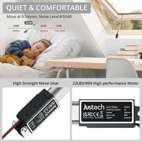 Ultra Compact 12V Mini Linear Actuator Packing A Rock Solid 4 Inch Stroke And 21 Pound Push Pull Force IP54 Waterproof Heavy Duty Electric Linear Slider close-up with metal gear.