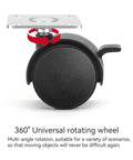 Close-up of 1.5 Inch Swivel Plate Caster With Brake, Heavy Duty 5 Pack, Nylon Small Caster Wheel showing brake lever and metal plate.