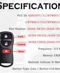Keyless Entry Remote Key Fob Replacement Plug And Play Fits Nissan Xterra Frontier with part specifications and FCC ID.