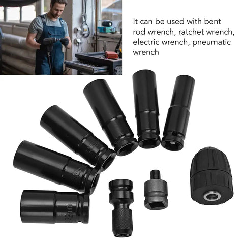 Rock Solid 9-Pcs 1/2in Impact Socket Set For Auto Repair Made From Tough High Carbon Steel With Sleek Black Coating For Heavy Duty Bolt And Nut Jobs That Need Quick Grippers And Fastener Removal, black impact sockets with adapter