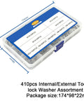 Internal Star Tooth Lock Washers Assortment Kit Two Set With 410 And 820 Pieces in clear plastic case with dimensions shown.