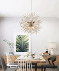 Boho Dandelion Wooden Beads Chandelier With Eight Lights Dope Modern Firework Pendant Ceiling Light Adjustable Height Hanging Fixture For Living Room Dining Room Bedroom Kitchen Foyer Bulb Included over dining table