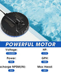Automatic Pool Cover Pump 1500 GPH Submersible Sump for Quick Pool Drainage with 25 ft Power Cord, top view near pool edge