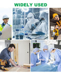 Collage of various workplaces where the Grab And Go Portable Eye Wash Station Kit OSHA Approved Emergency Eye Wash Bottles is used