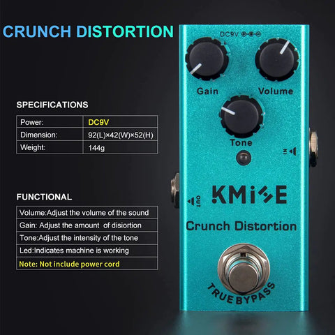 Beefy Crunch Distortion Guitar Effects Pedal Mini Single Type DC 9V True Bypass With Noise Reduction and Pure Signal on display