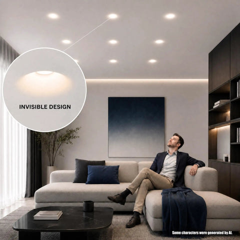 Opaeroo Recessed Plaster Downlight, Flush Mount Ceiling Spotlight 5W GU10 in stylish living room with invisible design.