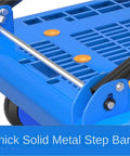 Heavy Duty Foldable Push Hand Cart Platform Truck With Wheels And Metal Handle For Transport Built To Haul Big Loads At Work Or Home Easy Fold Up Design Smooth Quiet Rolling To Save Your Back, blue metal step bar