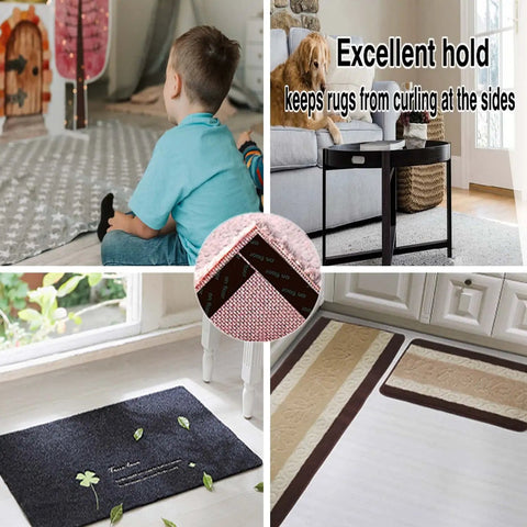 Sixteen Pack No Slip Rug Tape Grippers For Hardwood And Tile Floors Extra Large 6 X 1.6 Inch Rug Stoppers That Keep Rugs In Place Washable Reusable No Curl Black