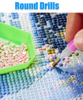 Close-up of using pen tool on Diamond Art Kit For Adults Round 5D Full Drill Do It Yourself Dope Gem Art Painting Set For Beginners 12x16 Inch