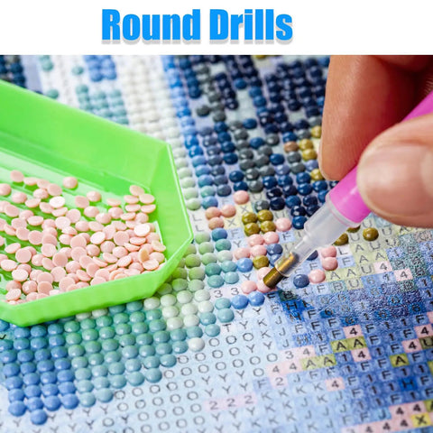 Close-up of using pen tool on Diamond Art Kit For Adults Round 5D Full Drill Do It Yourself Dope Gem Art Painting Set For Beginners 12x16 Inch
