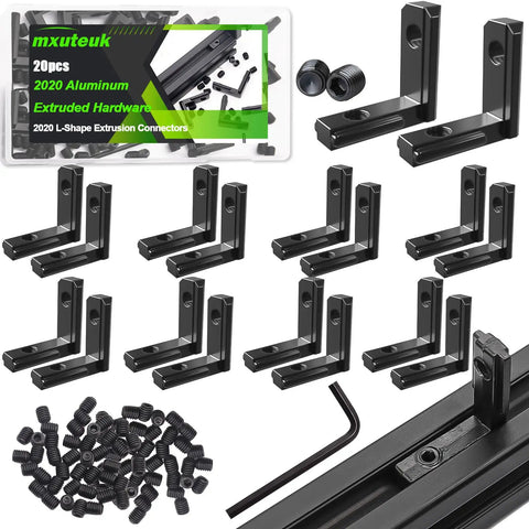 Heavy Duty 2020 Aluminum Extrusion Hardware Kit With Screws And Wrench Black L Shape Connectors For 20/20 2040 V Slot Profiles