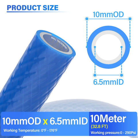 Diagram of Blue 10mm OD Reinforced Polyurethane Air Tube Hose For Air Lines And Fluid Transfer showing dimensions