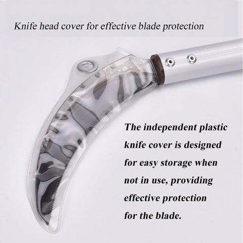 Japanese Weeding Tool With Magnetic Handle showing blade cover, SK5 steel blade sheath, durable and easy to store garden sickle.